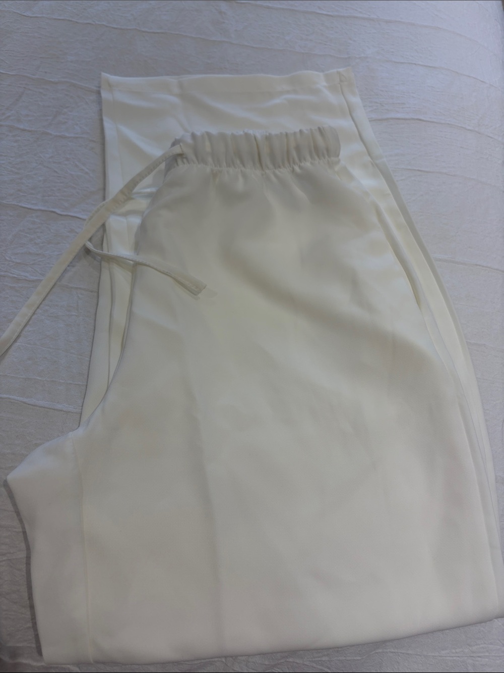 Women's White Drawstring Waist Wide-Leg Pants